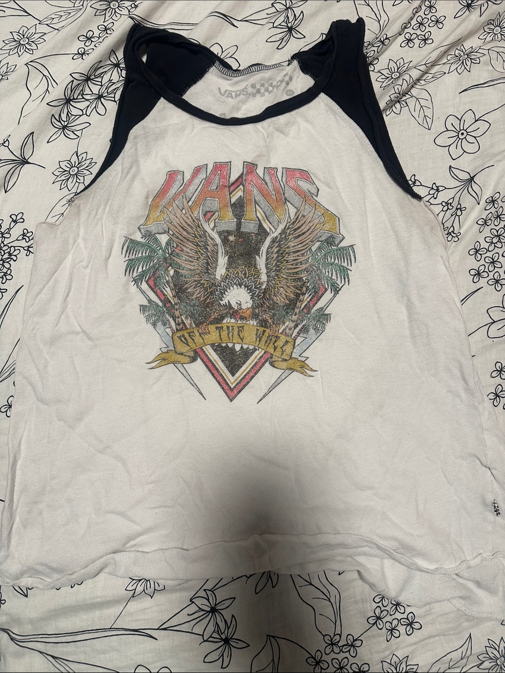 Vans White Tank with Black Trim and Eagle Graphic